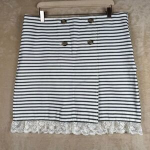 LOFT Womens Size‎ 16 Striped Lace Trim Mini Skirt Black White Nautical Preppy